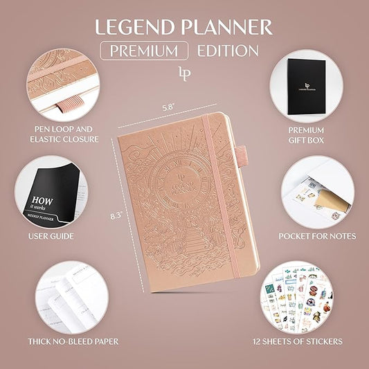 Legend Weekly Planner Premium – Undated Weekly, Monthly & Budget Planner – Life Organizer for Time Management & Productivity, A5 (Rose Gold, New Cover)
