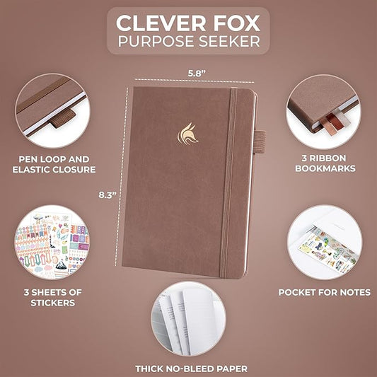 Clever Fox Purpose Seeker Journal – Guided Manifestation & Life Reflection Planner for Daily Self-Exploration, Goal-Setting & Gratitude (Dark Terracotta)