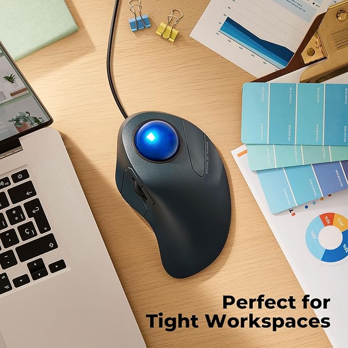 Wired Trackball Mouse for Large Hands, Ergonomic Design Reduces Wrist & Muscle Strain, Precision Tracking with Easy Index Finger Control, Compatible with PC, Laptop, Windows, Mac - Dark Blue
