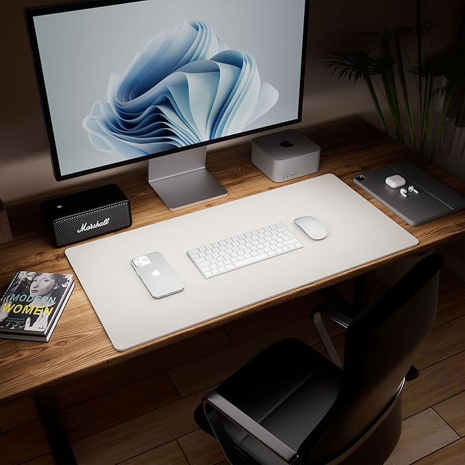 Aothia Dual-Sided Desk Pad - Leather Desk Mat, Natural Cork Desk Pad Protector, Large Mouse Pad for Desk, Waterproof Desk Blotter Pad, Desk Writing Pad for Office Work/Home, Off-White (25.6"x13.7")