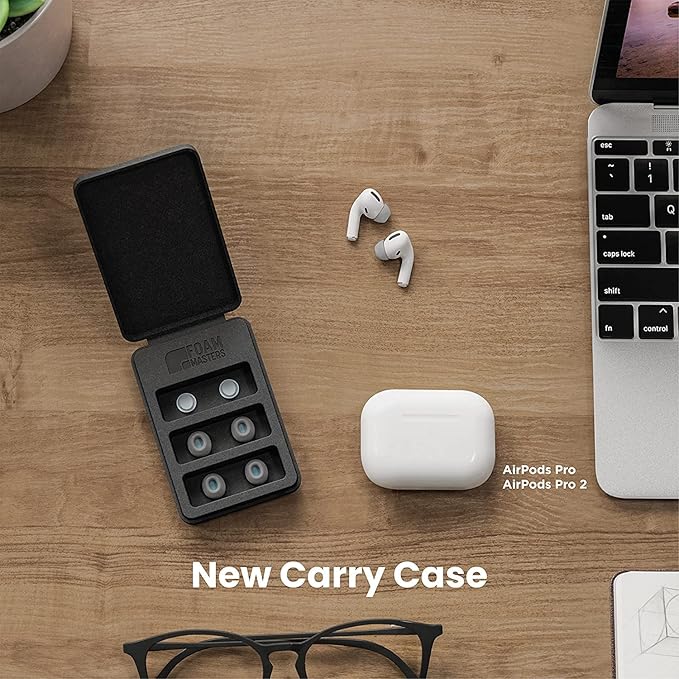 Foam Masters Ultra-Premium Memory Foam Ear Tips for AirPods Pro 1st & 2nd Gen | 3 Pairs | New Ver. | Secure Fit | Super Comfort | Better Noise Cancel | Replacement Buds (Assorted S/M/L, Gray)