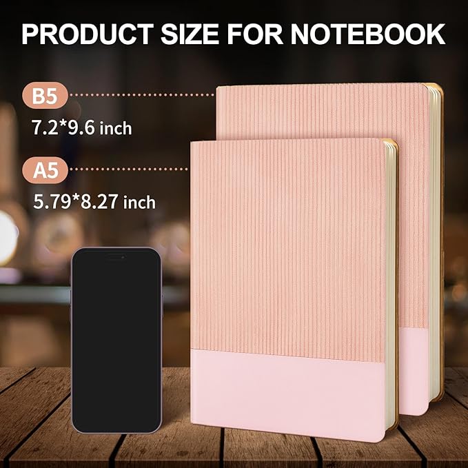 Lined Journal Notebook for Work College Ruled Note Book 7.2"x9.6"B5 PU Leather Daily Journaling 160 Pages for Women Men Writing Home School Supplies Business (B5 Lined 160pages, 05-Pink)