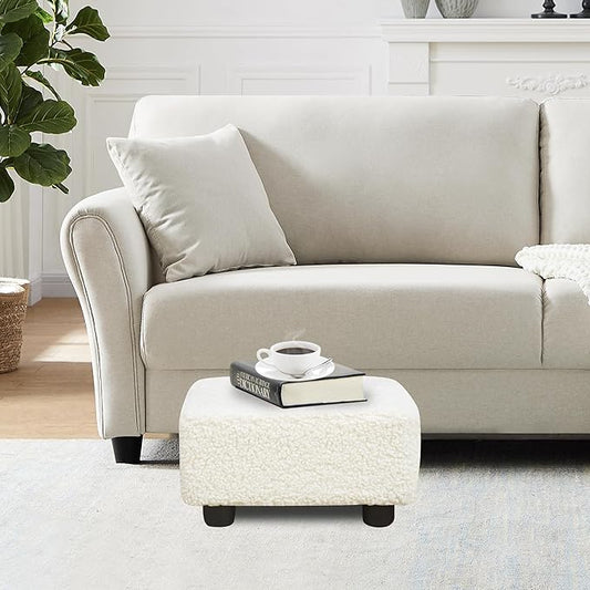 CAROLMADE Small Foot Stool Ottoman Footstool with Legs Under Desk Footrest for Living Room Bedroom and Office, Soft Ivory White