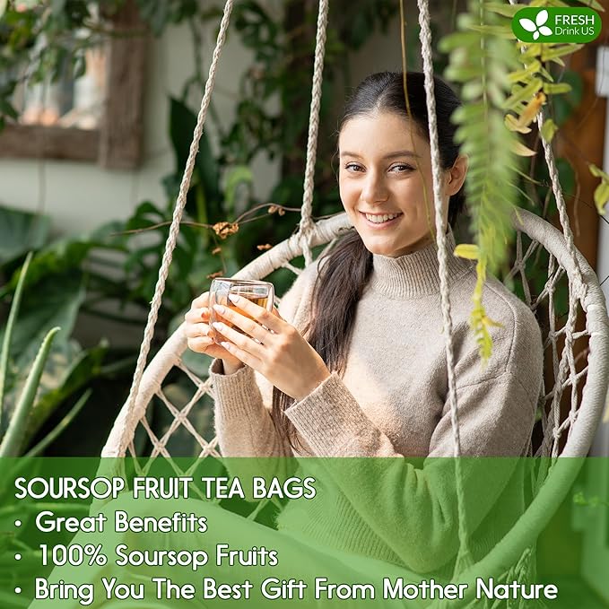 FreshDrinkUS, 60 Premium Soursop Graviola Fruit Tea Bags, 100% Natural and Pure from Soursop Fruits, Made With Natural Materials-Corn Fiber Tea Bag, Sugar/Caffeine/Gluten Free, Hoja Guanabana Tea