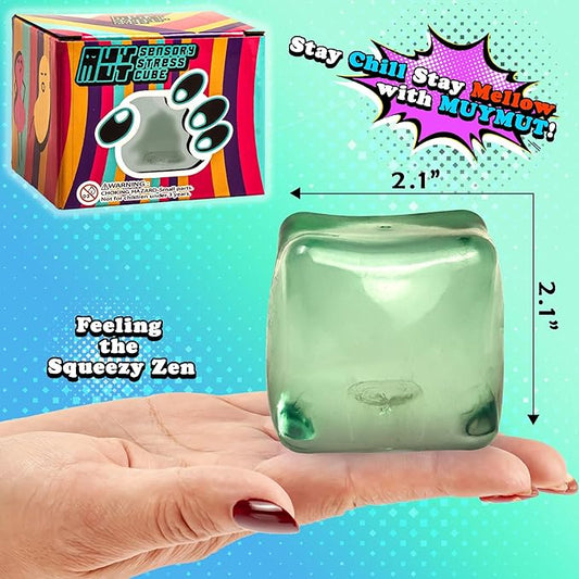 Sensory Stress Cube – High-Density Gel-Filled Ice Cube Squishy Fidget Toy for Anxiety Relief, Slow Rising, ADHD & Focus Aid, for Kids & Adults – 2.1", 1Pc, Green