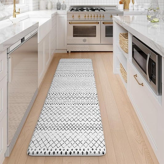 KIMODE Kitchen Runner Rug,17.3" x 59" Anti Fatigue Kitchen Mats for Floor Cushioned,Non-Slip Waterproof Comfort Thick Kitchen Floor Standing Mat for Front Sink,Laundry Room,Black and White