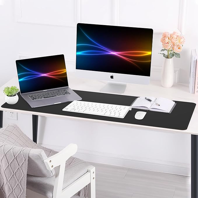 AFIING Leather Desk pad Protector, Large Non-Slip Office Desk Mat with Natural Cork & PU Leather, Waterproof Writing Mouse Pad for Office and Home (55in*17in,Black)