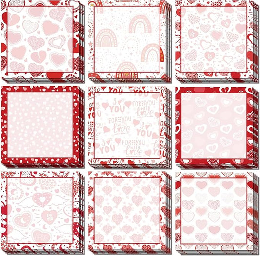 9 Pieces Heart Sticky Notes Valentine Heart Sticky Notes Self-Adhesive Valentine Sticky Note Pads Sticky for School Office Home Supplies Students Teachers Presents