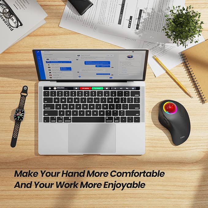 Nulea M505B Wireless Trackball Mouse, Rechargeable Ergonomic RGB Rollerball Mouse, Easy Index Finger Control with 5 Adjustable DPI, 3 Device Connection for PC, Laptop, iPad, Mac, Windows, Android