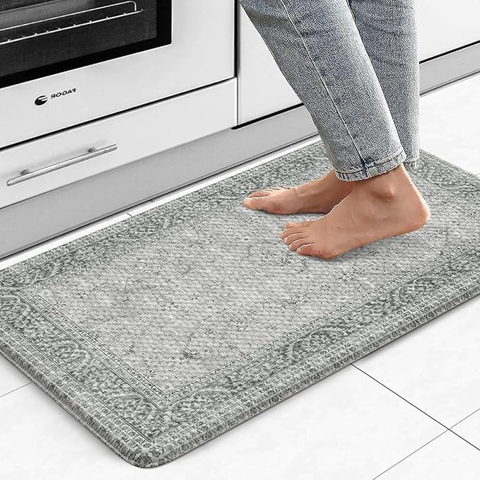 KIMODE Anti Fatigue Kitchen Mat,17.3"x29" Cushioned Vintage Grey Kitchen Rugs Non-Slip,Waterproof Wipe Clean Ergonomic Cushioned Comfort Kitchen Sink Standing Mat for Kitchen,Laundry Floor
