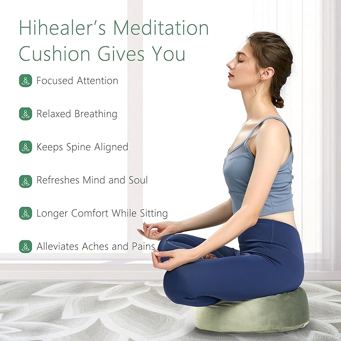 Hihealer Meditation Cushion, Traditional Tibetan Meditation Pillow Velvet Cover - Large Floor Cushion Seating for Adults - Yoga Buckwheat Bolster for Women、Moms