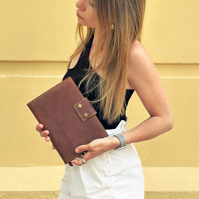 Vintage Logbook Inspired Refillable Leather Journal – A5 8x5 Notebook for Men and Women, 2 Premium Inserts (Lined & Blank), 400 Pages of 100gsm Ink-Proof Paper - Reusable Cover Writing Journal