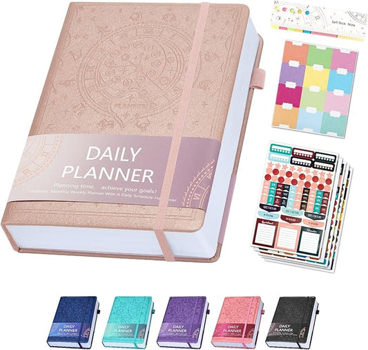 2025 Undated Academic Planner Hardcover (5.5x8.5") - Flexible Weekly & Monthly Organizer with Stickers, Productivity Journal for Students & Professionals(Rose Gold)
