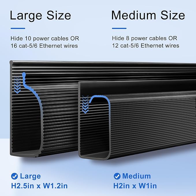 Cable Management Under Desk 31.5in (2X L15.8in) J Channel, ZhiYo Cord Organizer for Desk, Self-Adhesive Cable Organizer, Cord Management Wire Organizers for Cords, Wire Management Cable Raceway Black