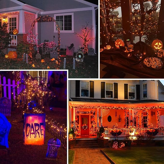 66Ft 200 LED Halloween Fairy Lights Plug in, 8 Modes String Lights with Timer for Outdoor & Indoor, Waterproof Twinkle Lights for Bedroom Garden Party Carnival Supplies Halloween Decorations (Orange)