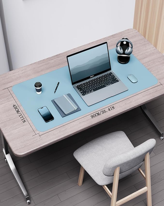 YSAGi Double-Sided Desk Pad, 35.4"x17" Leather Desk Mat, Eco Cork Desk Pad Protector,Large Mouse Pad,Waterproof Desk Blotter for Office/Home (Baby Blue/Cork)