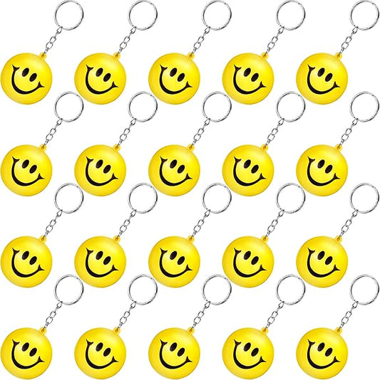 Blulu 20 Pack Smile Stress Balls Keychains Mini Foam Ball Keychains Yellow Stress Relief Gifts for Party Favors, School Carnival Reward, Birthday Party Supplies, Goodie Bag Stuffers