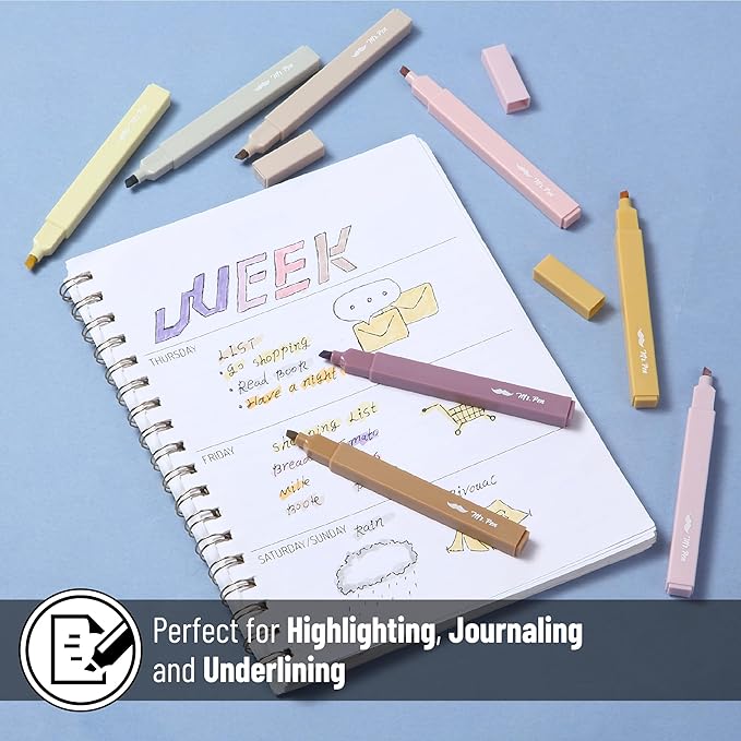 Mr. Pen- Aesthetic Highlighters, 8 Pack, Chisel Tip, Vintage Brown, Cute Highlighters Assorted Colors