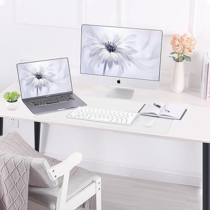 AFIING Dual-Sided Desk Pad, Natural Cork & PU Leather, Desk Mat Protector Non-Slip, Waterproof, Easy Clean,Large Mouse mats for Office and Home Work(Ivory White, 31.5"x17")