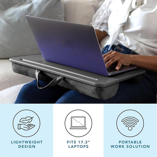 LAPGEAR Original Lap Desk – Large (17.9” x 13”) | Fits Up to 17.3” Laptops | Cushioned with Device Ledge, Pencil Tray & Handle | Portable & Lightweight | Charcoal – Style No. 45155