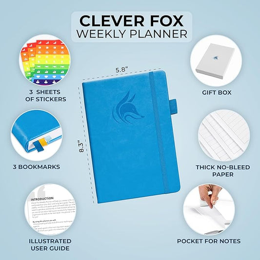 Clever Fox Planner – Undated Weekly & Monthly Planner for Productivity, Time Management & Goals – Organizer Journal – A5 (Sky Blue)