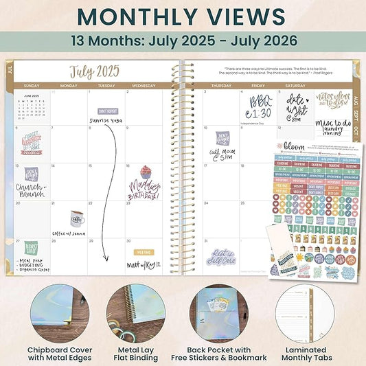 bloom daily planners HARDCOVER 2025-2026 (8.5" x 11") Academic Year Day Planner (July 2025 - July 2026) - Task Goal Organizer - Monthly & Weekly Inspirational Agenda Book - Iridescent Opal