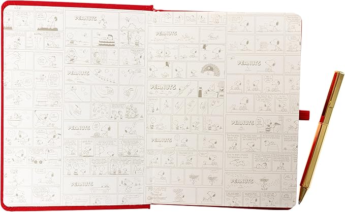 Snoopy Lined Journal Plus Pen by Graphique Luxe Collection, Hardcover Diary Notebook for Writing, Gold Foil Embossing, 160 Pages, 6” x 8”