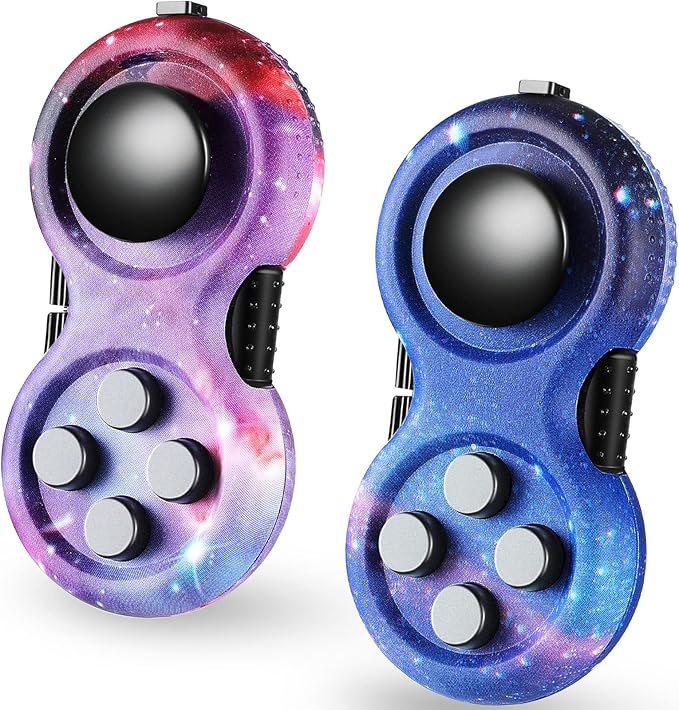 Skylety 2 Pcs Fidget Toys for Adults Fidget Pad Christmas Basket Stuffers Stress Relief Cube Clicker Controller Sensory Educational Toy for ADHD Autism Spinner(Starry Purple and Starry Blue Style)