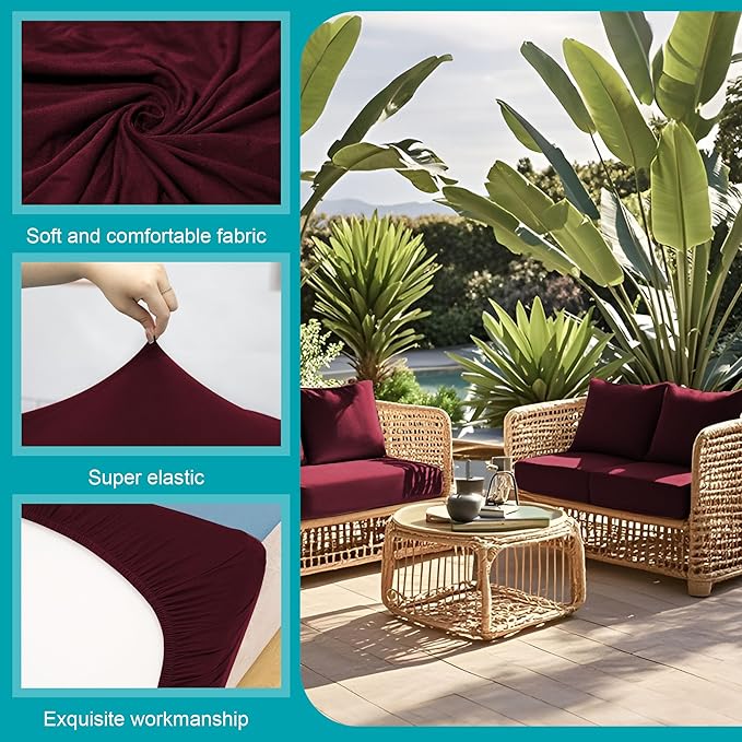 14 Pcs Stretch Patio Cushion Covers,Outdoor Couch Covers Replacement,Outdoor Couch & Sofa Slipcovers,for Patio Furniture Cushion Covers,Washable Reusable Furniture Protector (Wine Red,Cover Only)