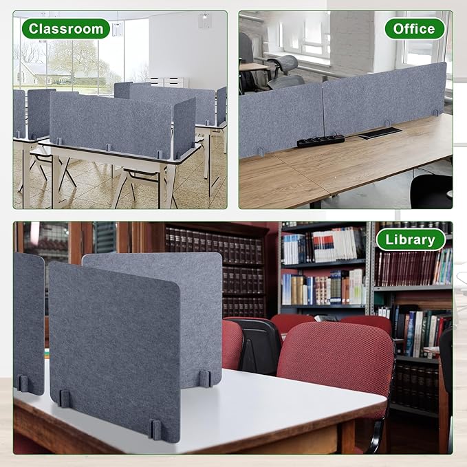 Buryeah 3 Pcs Desk Divider 23.6 x 47.2, 23.6 x 23.6 Stand up Freestanding Cubicle Privacy Partition Reducing Noise Visual Distraction Divider for Office Home School(Gray)