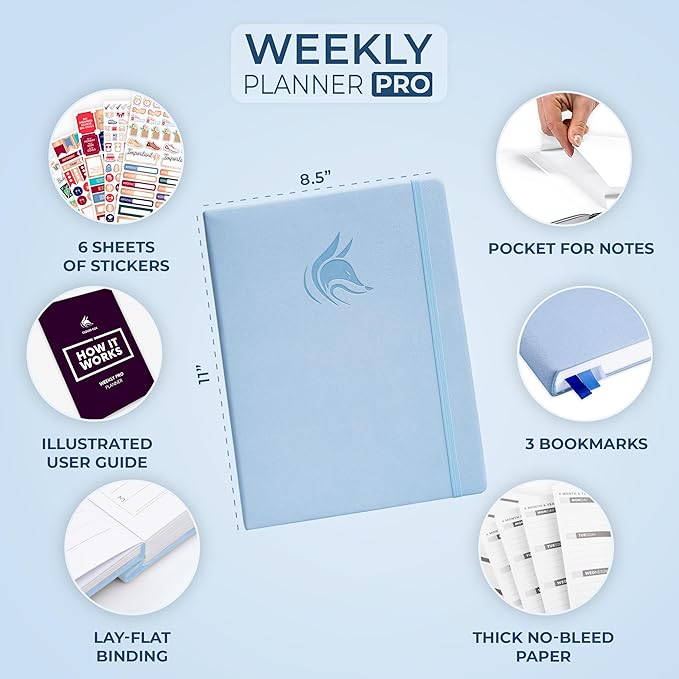 Clever Fox Planner PRO – Weekly & Monthly Life Planner to Increase Productivity, Time Management and Hit Your Goals, 8.5x11″ (Periwinkle)