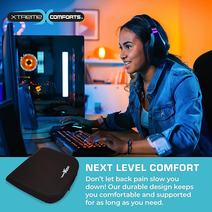Xtreme Comforts Seat Cushions | Office Chair Cushions for Desk, Car, Wheelchair| Ergonomic Memory Foam Seat Cushion for Support & Comfort | Helps Improve Sitting Posture for Work & Body Relief