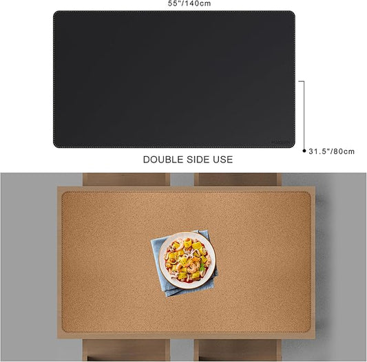 MAIDERN Leather Desk Mat, (5XL) 55” x 31.5” Reversible Office Desk Pad Mat, Cork & Leather Large Mouse pad for Desk, Waterproof Computer Desk Mat for Gaming Home Office (Black)