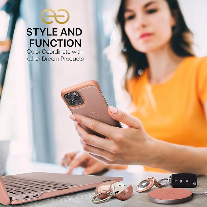 Dreem Om Case Cover with Keychain Clip Compatible with AirPods 4 for Apple AirPods 4th Generation, Vegan Leather AirPod Case for Men & Women, Luxury Earbuds Accessory for iPhone - Rose