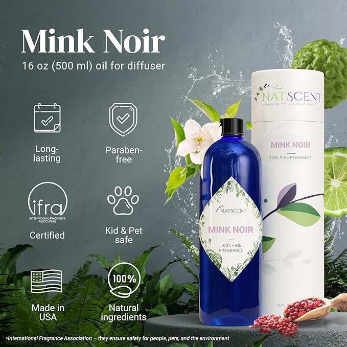 Mink Noir Essential Oils for Diffusers for Home, Nature-derived Vanilla Essential Oil, Long-Lasting & Family-Friendly Diffuser Oils Scents, IFRA Certified, Cold Air & Ultrasonic - 16 oz