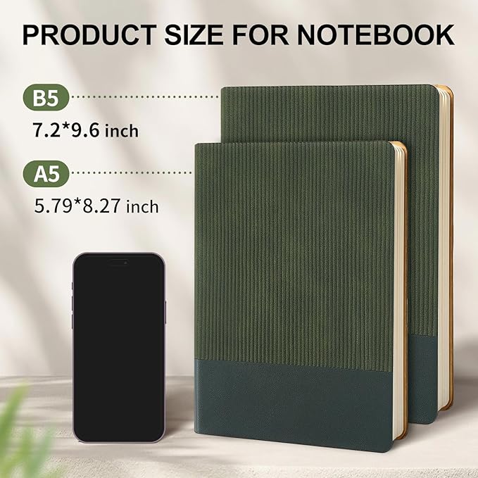 Lined Journal Notebook for Work College Ruled Note Book 5.79"x8.27"A5 PU Leather Daily Journaling 216 Pages for Women Men Writing Home School Supplies Business (A5 Lined 216pages, 03-Dark Green)
