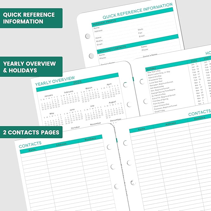 2026 Planner Refills - 7-Hole Punched Planner Refills 2026 with Colorful Tabs, JAN 2026 - DEC 2026, 5.5" x 8.5", A5 Planner Inserts, 2026 Weekly and Monthly Planner Refill with Monthly Pages & Weekly Pages - Dopamine Color
