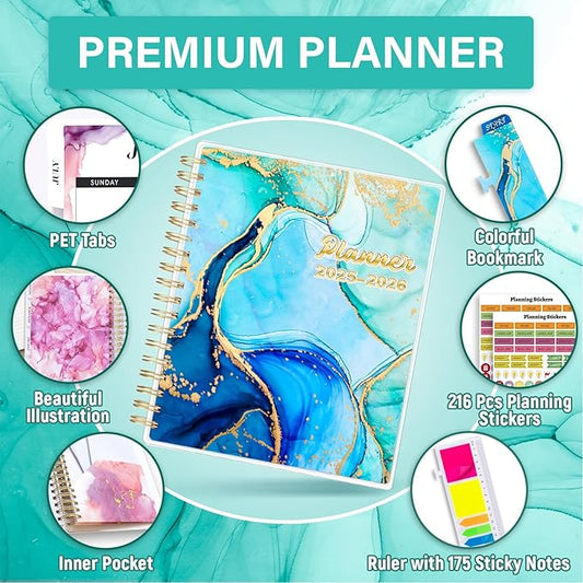 Planner 2025-2026, Large 18 Months Academic Daily Weekly Monthly Planner Yearly Agenda July. 2025–Dec. 2026, 7.9" x 9.8", Page Tabs, Separator Page, Pocket Folder, Bookmark, Stickers, Sticky Note Set