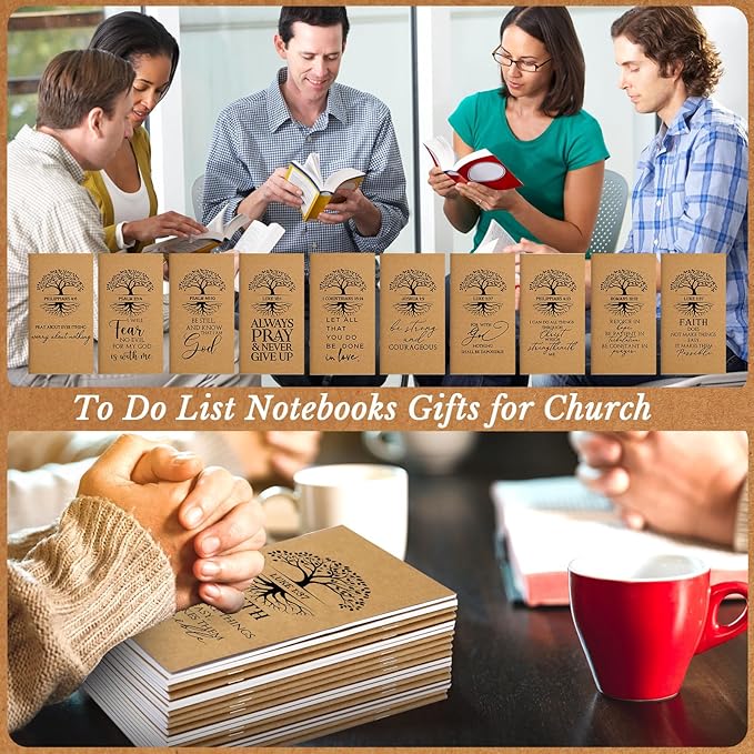 Qilery 30 Pcs Christian Gifts Bulk Pocket Planner 2025-2026 Prayer Journals for Women Men to Do List Weekly Goals for Pastors' Wives Appreciation Day Church Sunday School(Kraft Color,Tree of Life)