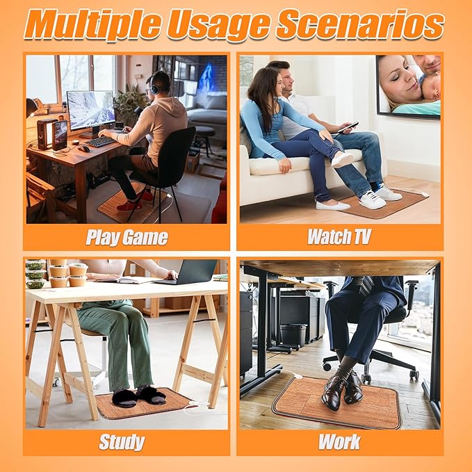 Heated Floor Mat - Foot Warmer Under Desk, 15.7x19.7in Heated Feet Rest for Home Office Desk, Winter 110V Electric Heating Pad with 3 Timers & 10 Adjustable Temperature