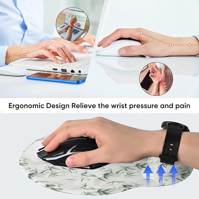 RICHEN Ergonomic Mouse Pad with Wrist Support,Non-Slip Rubber Base for Computer Laptop & Mac,Lightweight Rest for Home,Office & Travel (Bamboo Leaf)