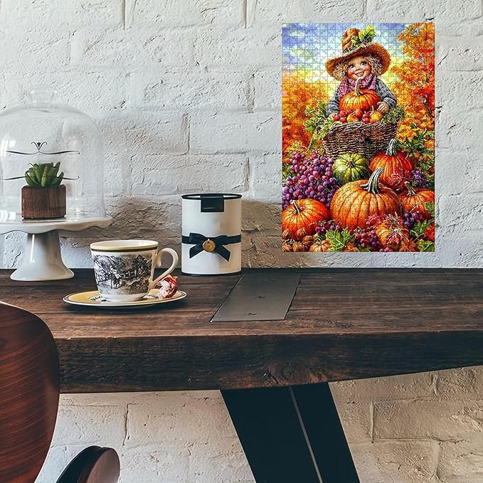 500 Piece Wooden Puzzle Thanksgiving Day Pumpkins Quick Play Focus Tool for Adults Kids Quiet Play Therapy 20.4x15 Inch