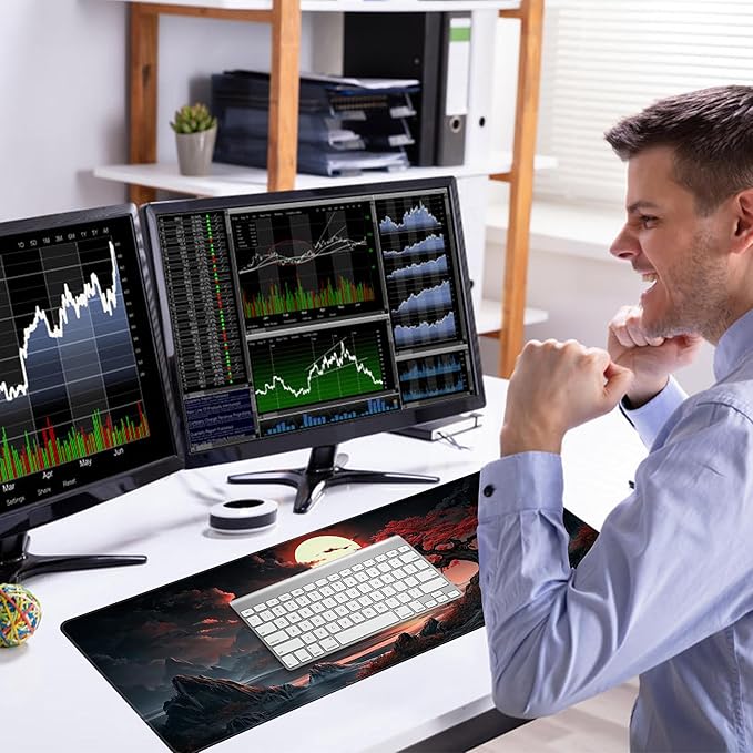 Japanese Desk Mat Red Full Moon Desk Pad Black Riverside Large Mouse Pad Gaming Mousepad Extended Keyboard Pad 31.5 x 11.8 in Laptop Computer Mouse Keyboard Mat for Office Desk Decor