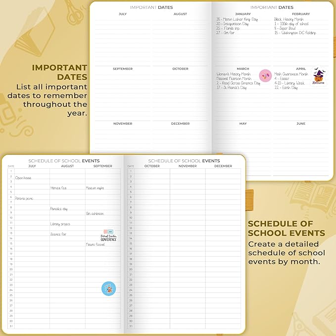 Clever Fox Teacher Planner – School Year Planner with Calendars & Lesson Plans – Teacher Plan Book for Classroom & Homeschool Organization - Undated, A5 Size, Hardcover (Amber Yellow)