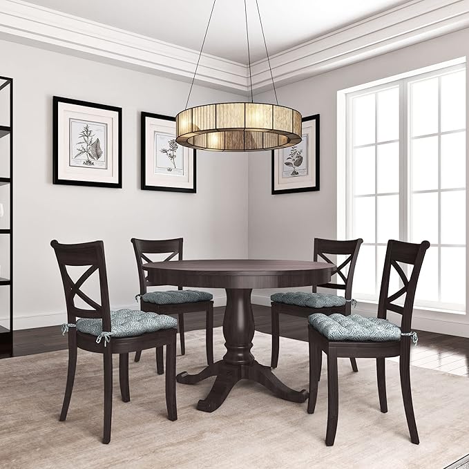 Barnett Home Decor Dining Chair Cushions with Ties – Size Small 15 x 17 - Latex Foam Fill, 100% Cotton, Machine Washable Chair Pads for Kitchen Chairs, Made in USA (Tibet Blue/Pack of 2)