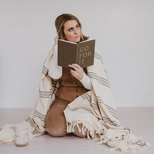 Sweet Water Decor Cute Motivational Lined Composition Notebook for Women, 100 Ruled Pages for Writing, Diary with Fabric Inspirational Olive Cover (Go For It)