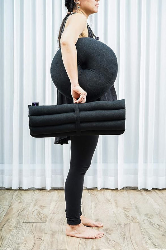 Leewadee Meditation Cushion Set – 1 Small Zafu Yoga Pillow and 1 Small Roll-Up Zabuton Mat Filled with Kapok