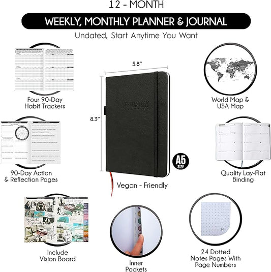 Life & Goal Planner - A 12 Month Journey to Crush Your Goals, Increase Productivity, Passion, Success & Happiness - Weekly & Monthly Life Planner, Habit-Tracker, Gratitude Journal & Organizer