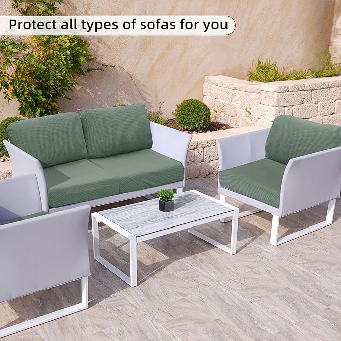 8Pcs Stretch Patio Cushion Cover Outdoor Cushion Cover Slipcovers Couch Cover Waterproof Replacement Sofa Cushion Covers Thick Jacquard Textured Twill Fabric Porch Patio Furniture Protector(Cyan)