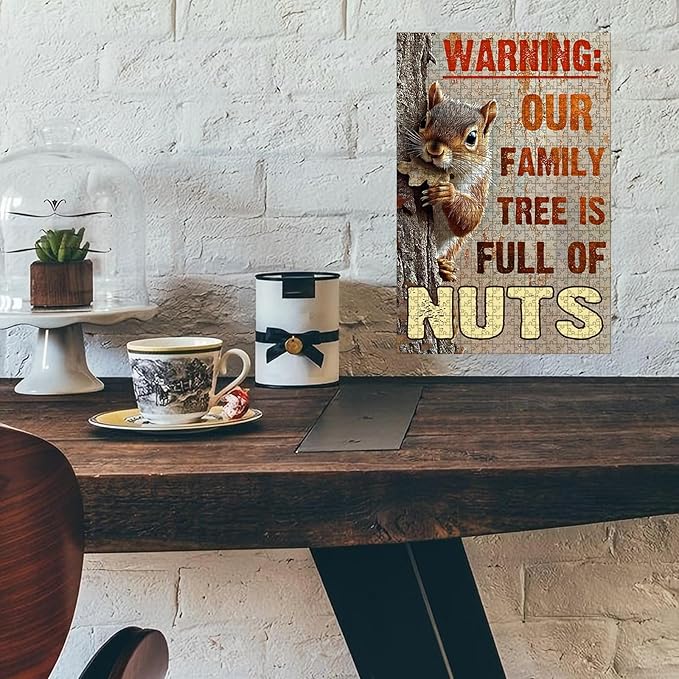 500 Piece Difficult Wooden Jigsaw Puzzle Cute Warning Our Family is Full of Nuts Adults & Kids Educational Family Game Stress Relief Quiet Play Home Decor 20.4x15 Inch